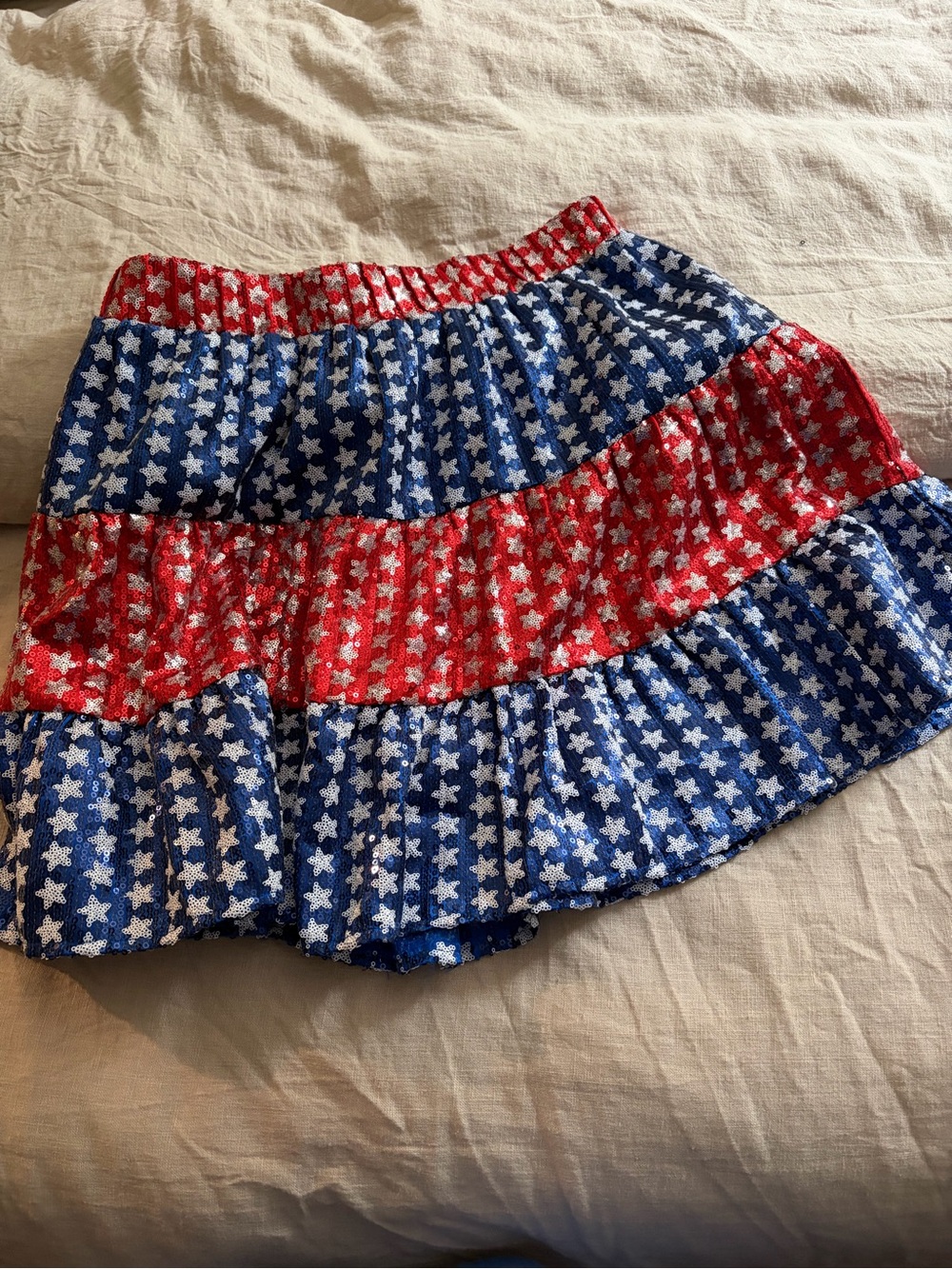 Talulah Tiered Star-Print Mini Skirt in Red & Blue NWT